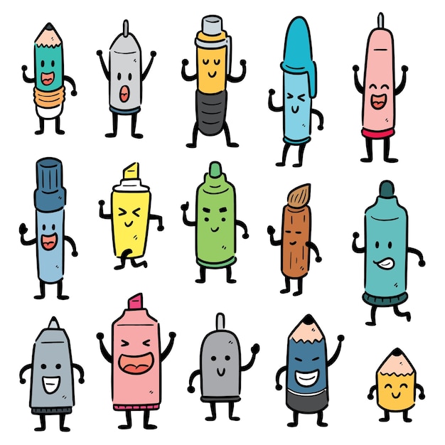 Vector set of pen and pencil cartoon