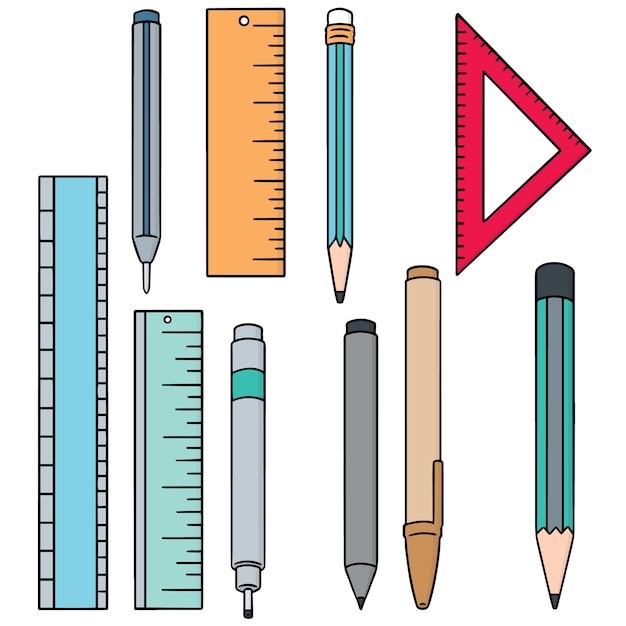 Vector set of pen, pencil and ruler