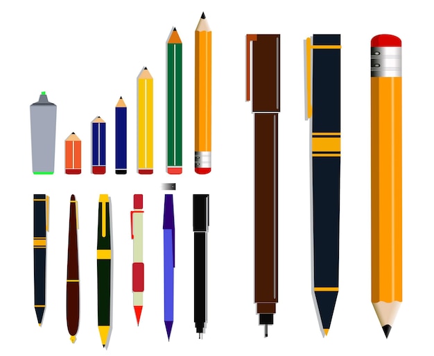 set of pencil or ballpoint in flat mode eps vector