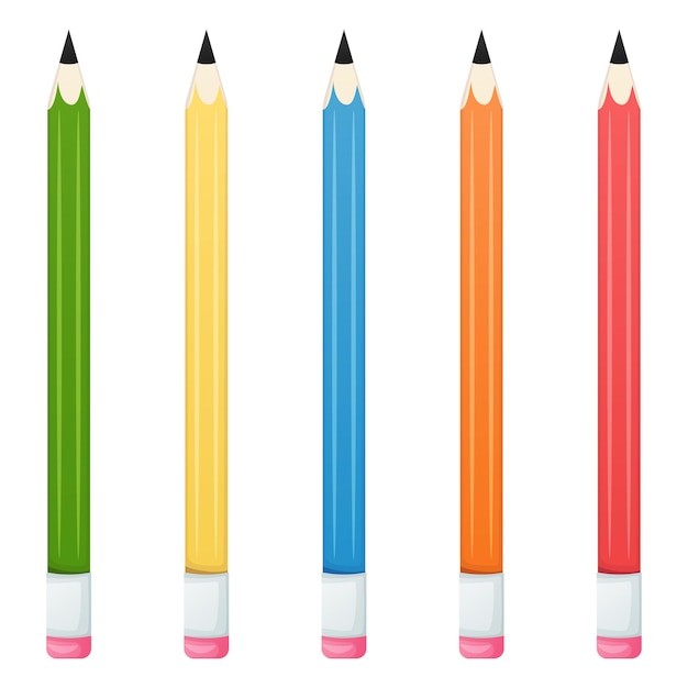 Set Of Colored Pencil Collection Isolated Vector Illustration Colorful  Pencils On White Background Stock Illustration - Download Image Now - iStock