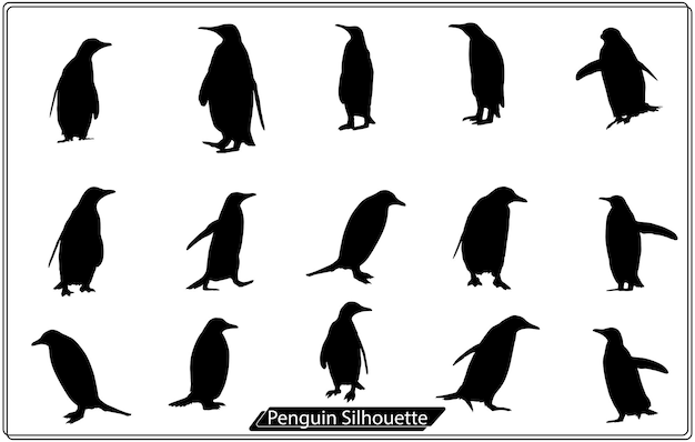 Set of Penguin silhouettes in black.