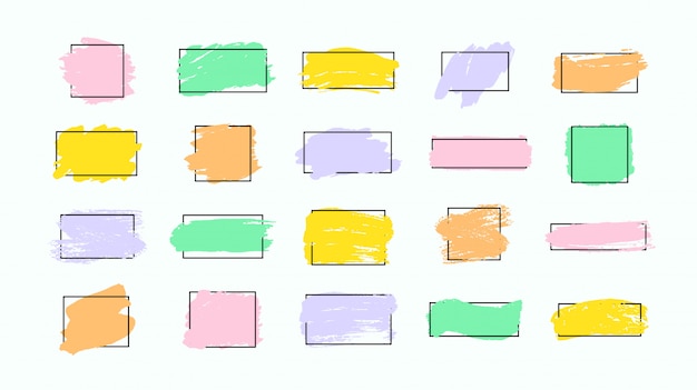 Set penseelstreken. Grunge ontwerpelementen. Gouden verf, inkt, borstels, grungy lijnen. Vuile artistieke dozen, frames. Gouden lijnen geïsoleerd. Abstracte gouden glinsterende getextureerde kunst illustratie.