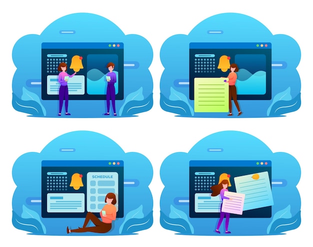 Set of people and appointment schedule alert on computer
