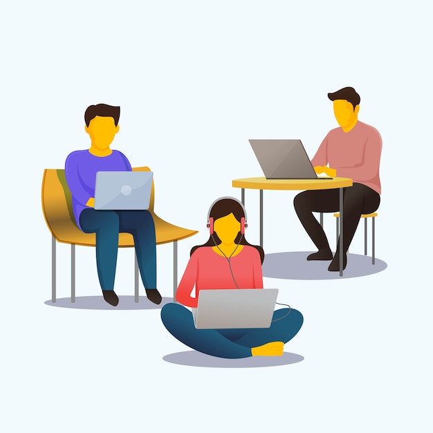 Vector set of people are using laptop vector illustration