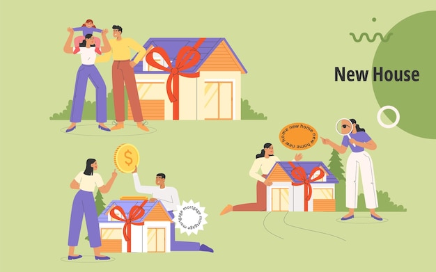 Vector set of people buying a house