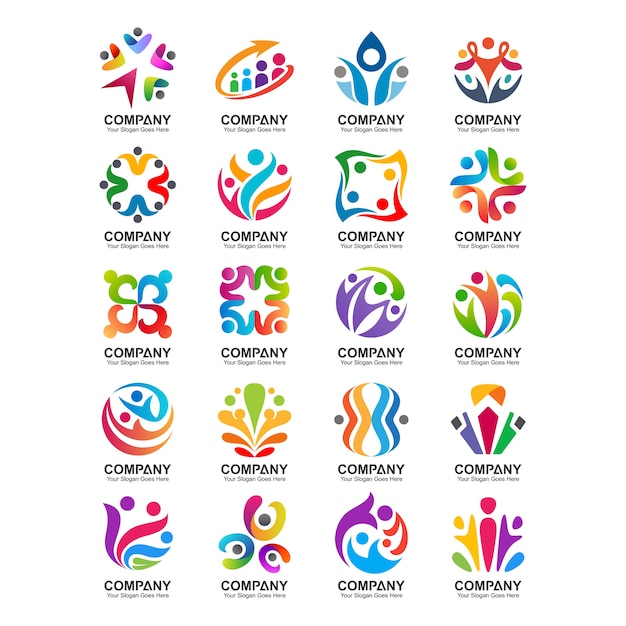 Vector set of people and community logo