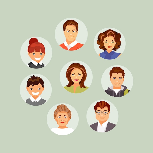 Set of people of different ages. face avatar