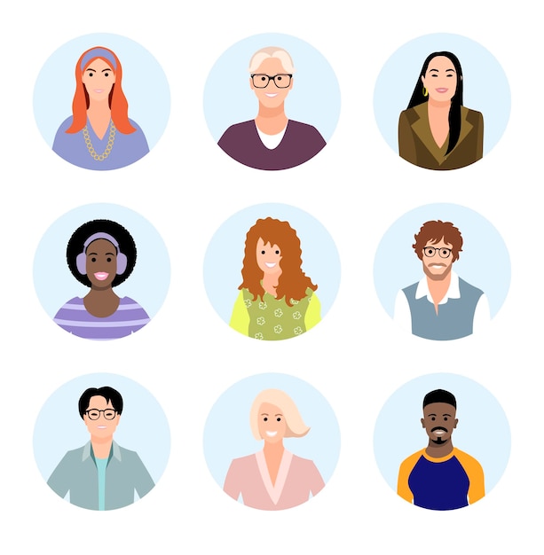 Vector set of people different races avatars