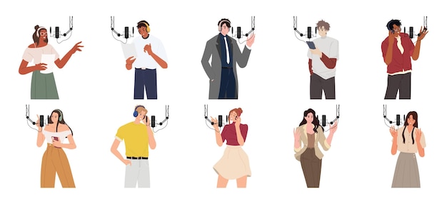 Vector set of people doing a podcast concept illustration