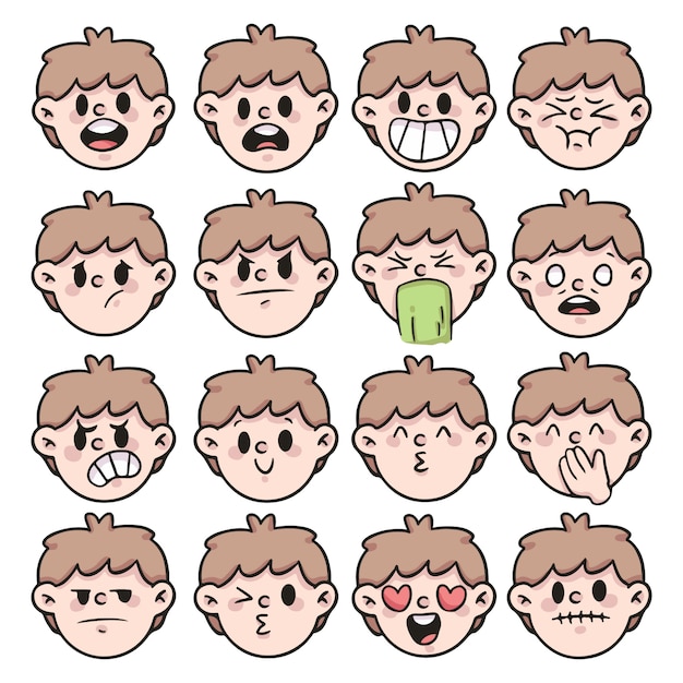 Vector set of people emotion, reaction cute cartoon emoji