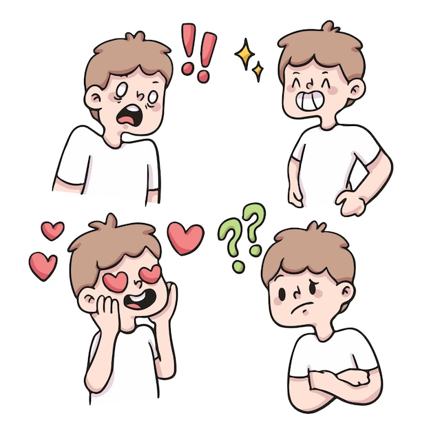 Set of people emotion, reaction cute cartoon