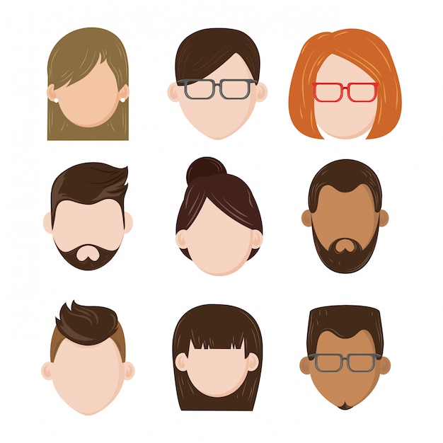 Set of people faceless characters cartoons