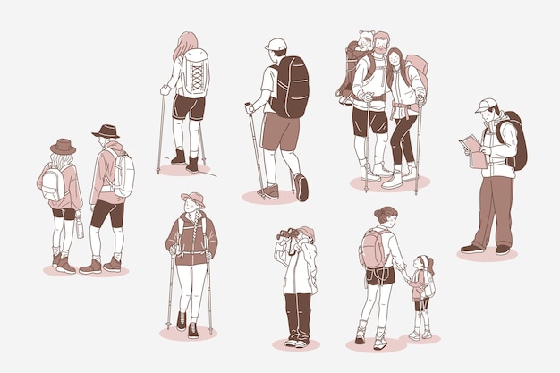 하이킹 선화에 사람들을 설정