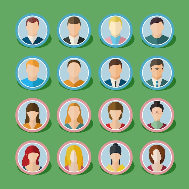 Set of people icons with faces.