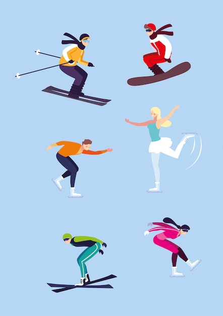 Vector set of people practicing extreme winter sport