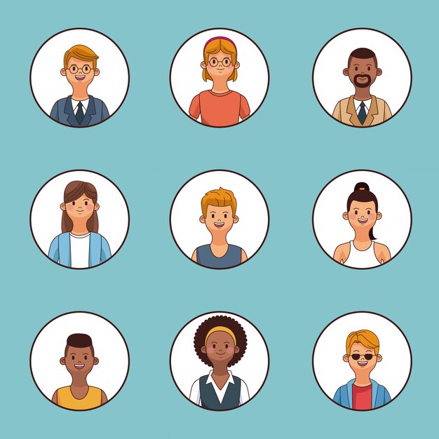 Set of people profile round icons