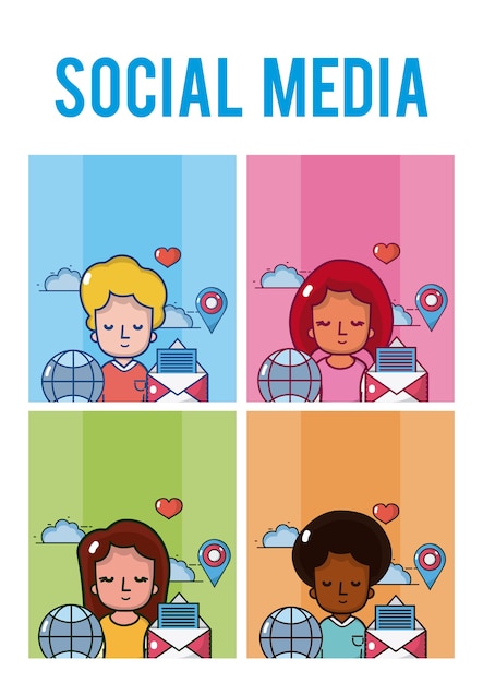 Set of people and social media cartoons 