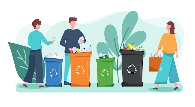 Vector set of people sorting the garbage zero waste concept