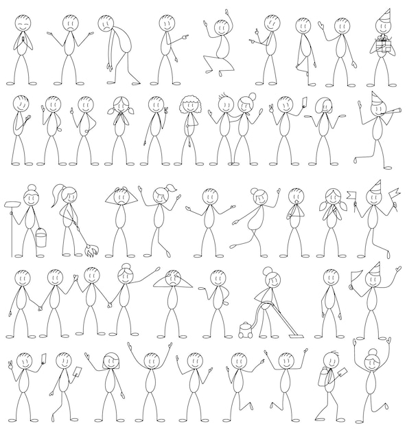 人々のセット、棒人間、ベクトル、孤立