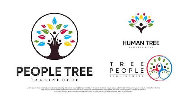 Set of people tree logo design vetcor illustration with creative concept Premium Vector