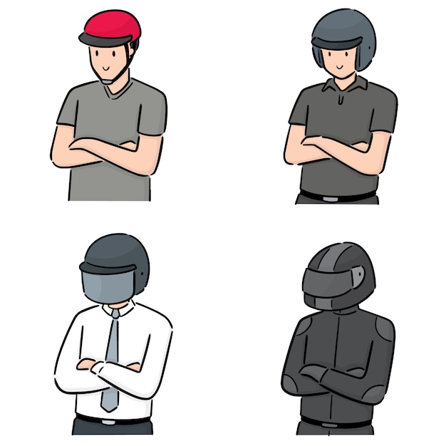 Set of people wearing helmet