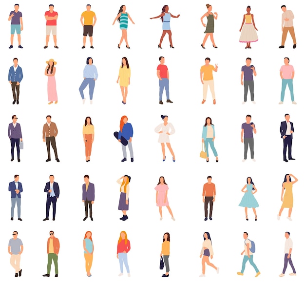 set of people on white background vector