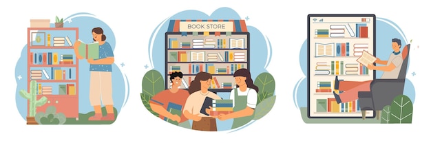 Vector set of people with books