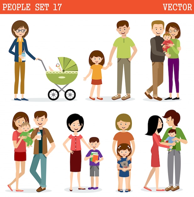 Vector set of people with children