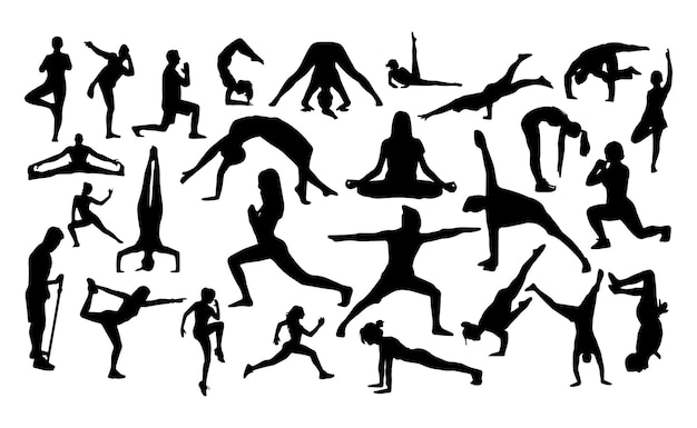 Vector set of people workout sport vector silhouettes