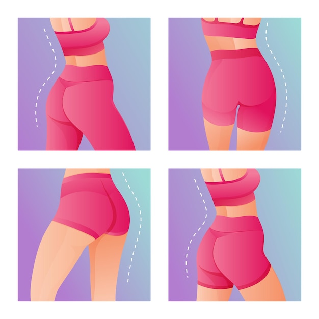 Vector set of perfect slim toned young body of the women