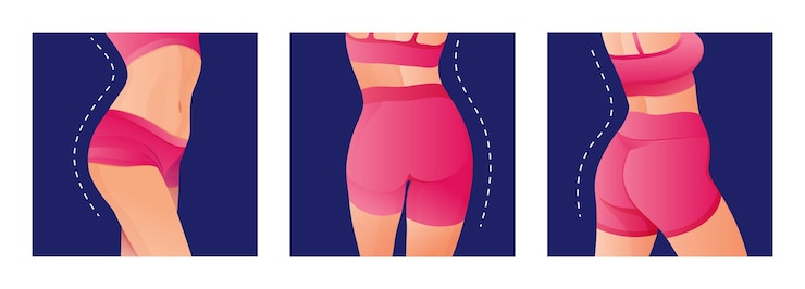 Вектор набор perfect slim тонированное молодое тело женщины