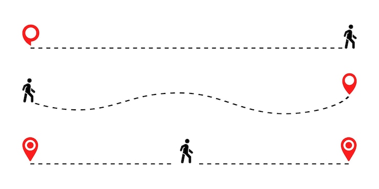 Vector 人の路線のセット 始まりから終わりまでの距離 場所の人 人の道