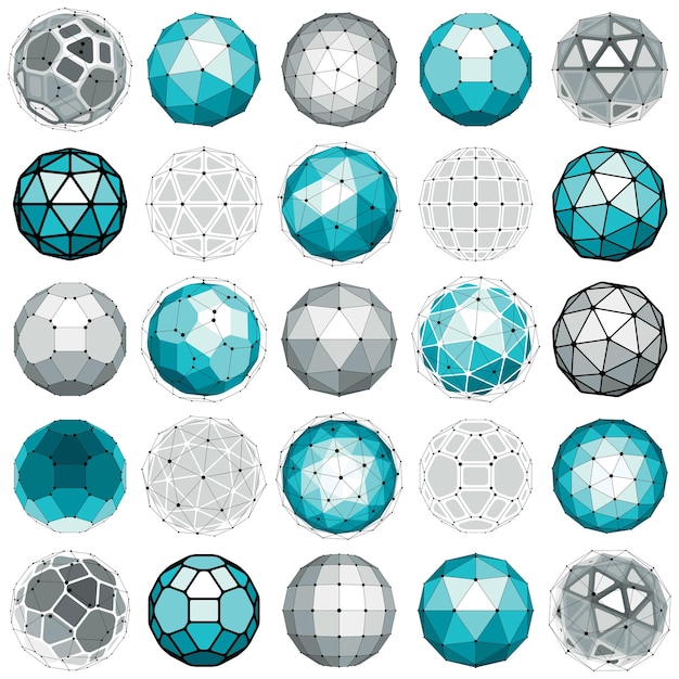 Set of perspective technology shapes, polygonal wireframe objects collection. Abstract faceted elements for use as design structures on communication technology theme