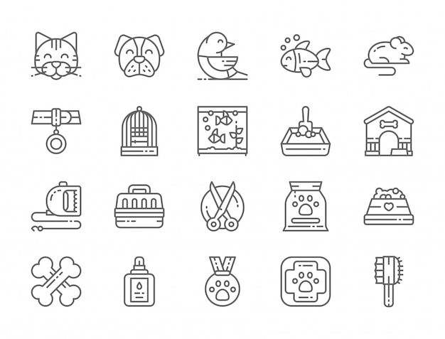 Set of pet shop line icons