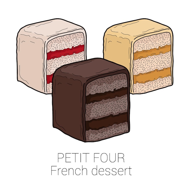Set di petit four pasticceria francese colorata illustrazione vettoriale