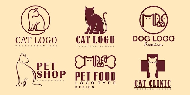 ペットのセットロゴ犬猫デザインベクトルテンプレート