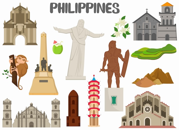 Vector set of philippines landmarks architecture