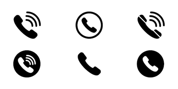 Vettore insieme delle icone di vettore del microtelefono del telefono. simbolo di chiamata. segno di telefono. telefono sagoma nera.