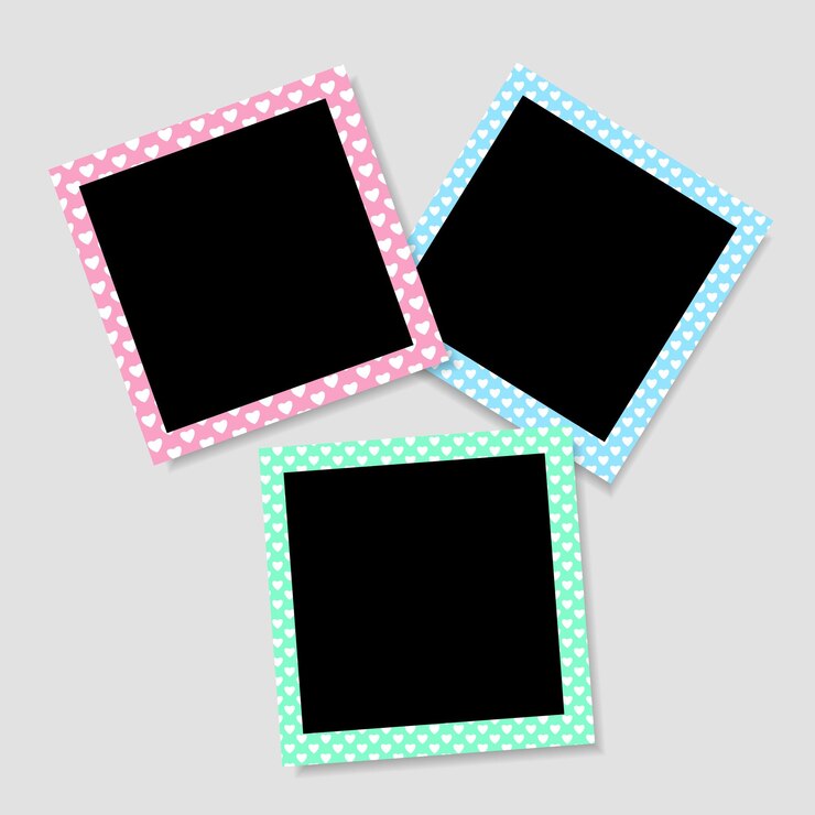 Vector set of photo frame mockup scrapbook realistic with shadows on grey background