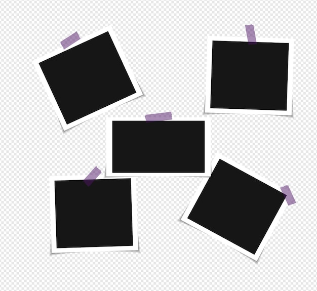 Set of  photo frame   on sticky tape isolated on transparent background