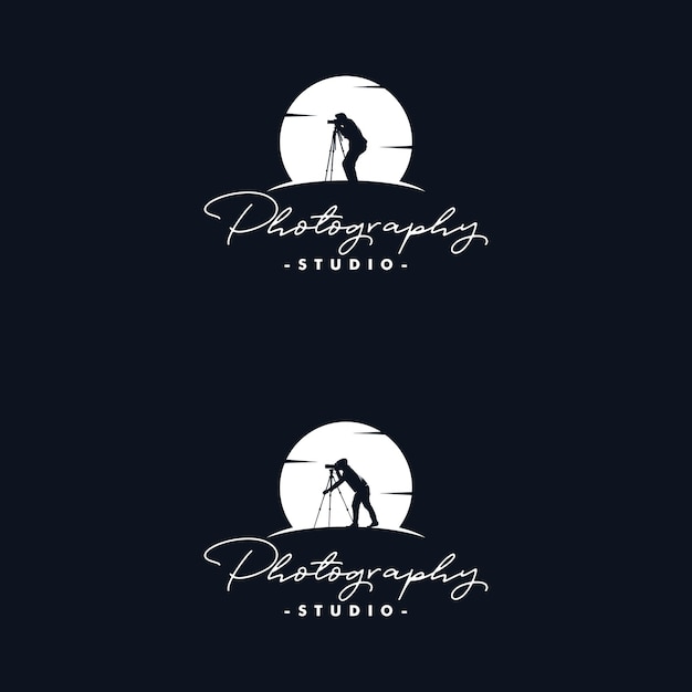 Set of photographer retro logo design, cameraman symbol