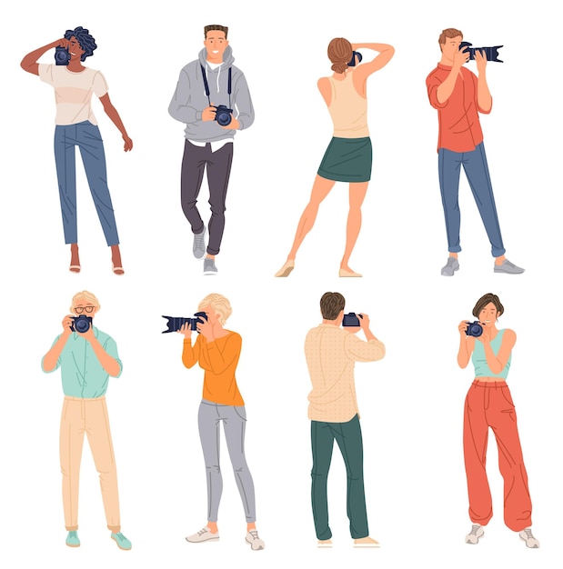 Vector set of photographers holding camera