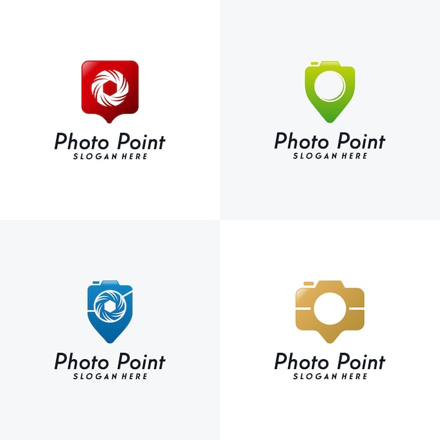 Set of Photography point logo designs vector, Lens Point logo designs template