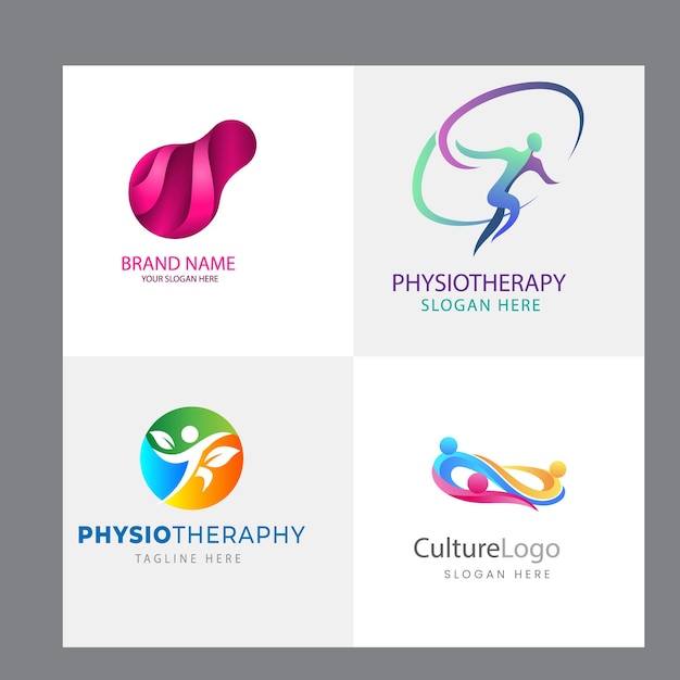 Set of Physiotherapy Logo Design Collection Human Health Care Psychology Healthy Mind Theraphy Mas