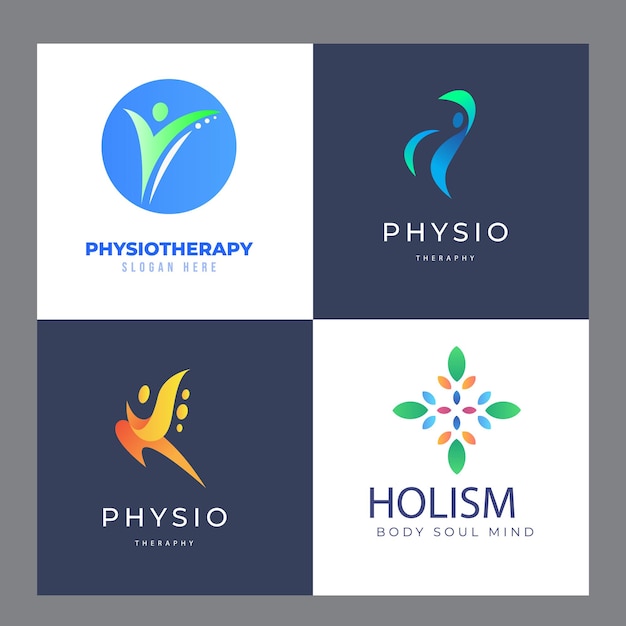Set of Physiotherapy Logo Design Collection Human Health Care Psychology Healthy Mind Theraphy Mas