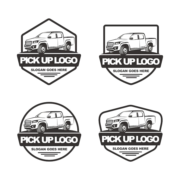 Set of pick up car logo template