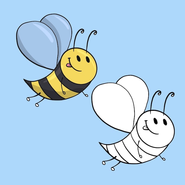 Set of picture cute little bee character bee smiles vector illustration in cartoon style