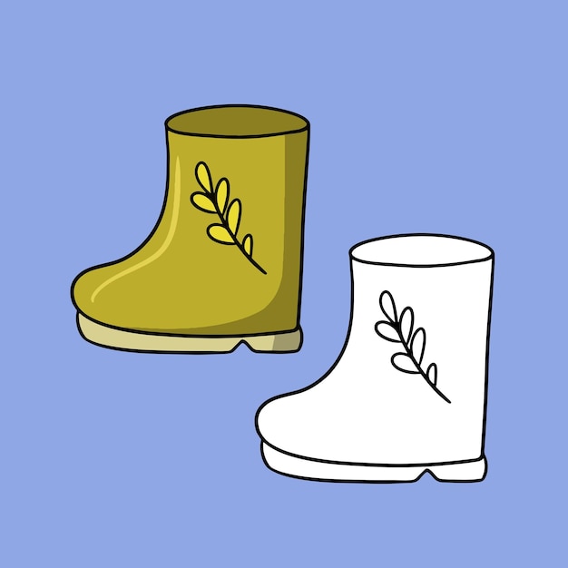 Vector a set of pictures bright orange autumn rubber boots vector cartoon