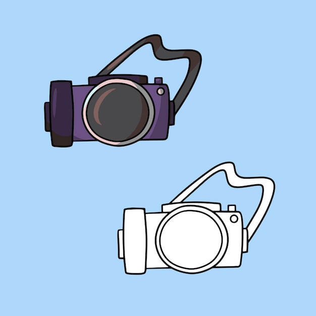 A set of pictures a camera with a large lens for travel a cartoon vector illustration