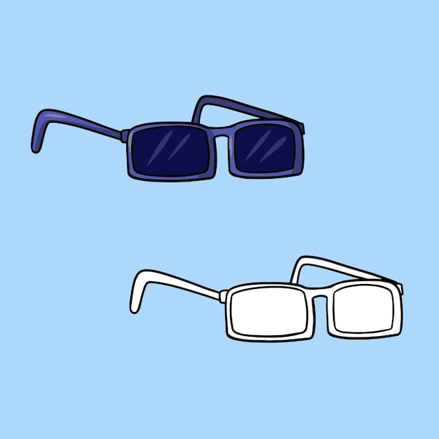 A set of pictures dark blue sunglasses for outdoor recreation vector illustration in cartoon style